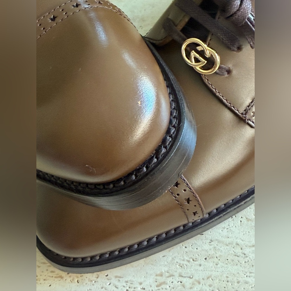 NWB GUCCI SHOES MENS ROOSTER BROGUE
BROWN LEATHER DURBY GUCCI SIZE/10 - Picture 14 of 16